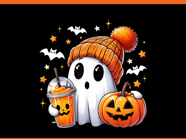 Ghost drinking coffee halloween png, ghost ice coffee halloween png t shirt design template