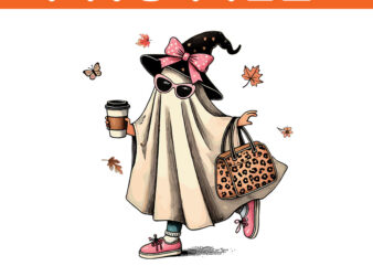 Cute Boo Jee Ghost Halloween PNG, Leopard Ghost Boo-Jee Coffee PNG