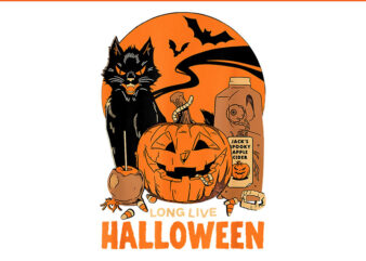 Vintage Long Live Halloween Retro Witchy Pumpkin Black Cat PNG t shirt vector art