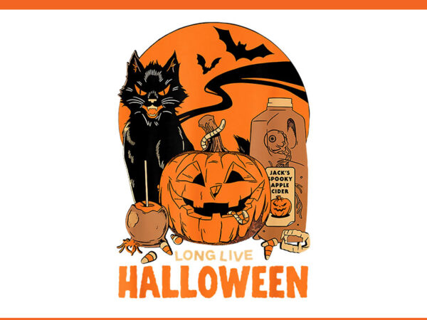 Vintage long live halloween retro witchy pumpkin black cat png t shirt vector art