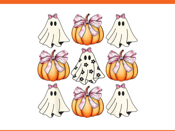 Ghost florals pink coquette bows pumpkins halloween png t shirt design template