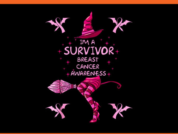 Witch i’m a survivor halloween breast cancer awareness png t shirt design for sale