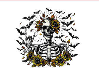 Coquette Halloween Sunflower Skull Spooky Season Skeleton PNG