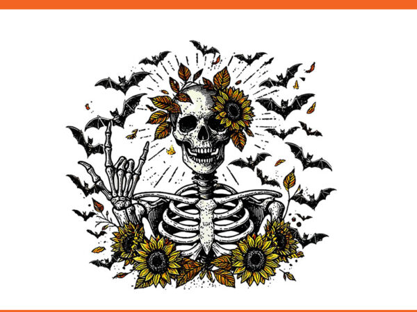 Coquette halloween sunflower skull spooky season skeleton png t shirt vector file