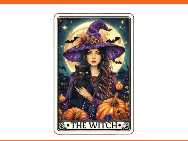 The witch halloween tarot card png, witch black cat halloween png t shirt designs for sale