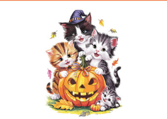 Cat Pumpkin Halloween Floral Spooky Season PNG t shirt vector file