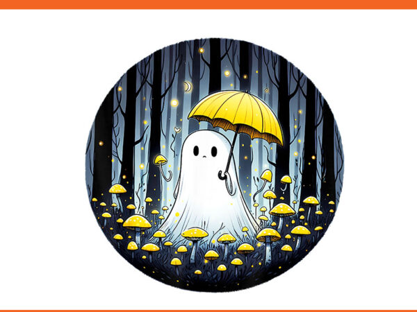 Vintage mushroom spooky ghost halloween yellow umbrella png t shirt vector art