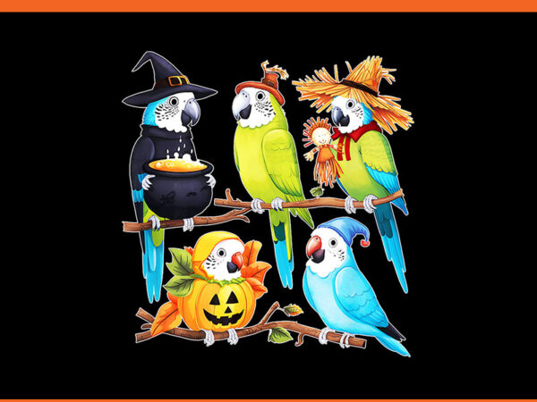 Parakeets in costumes fall season halloween png t shirt illustration