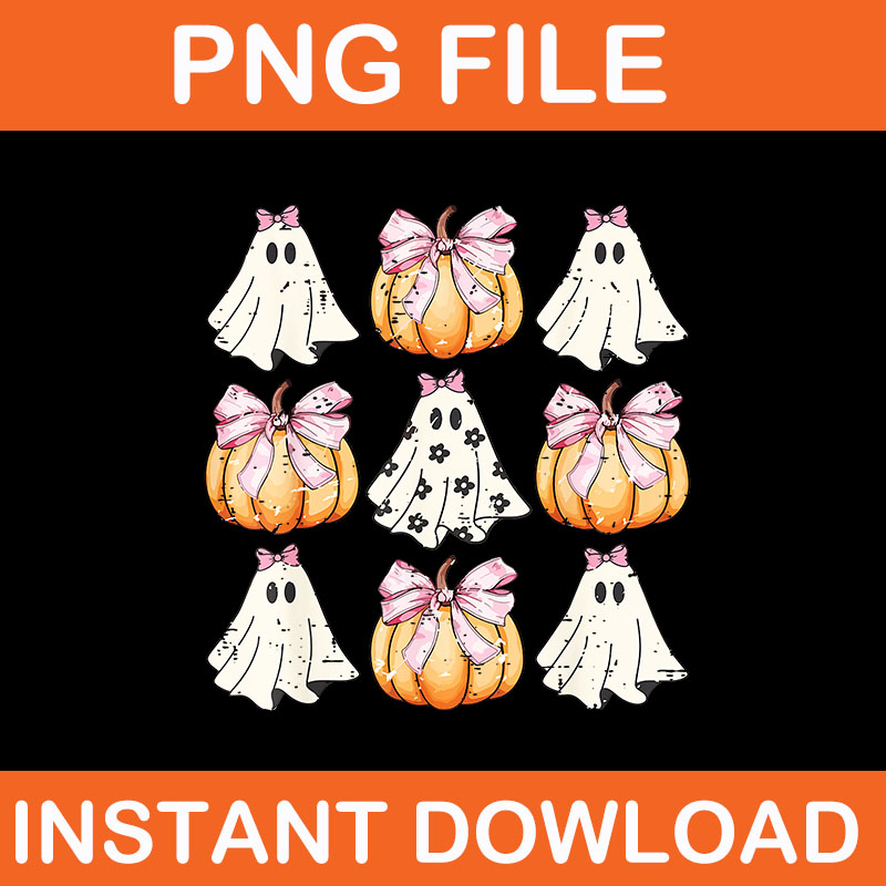 Coquette Bow Pumpkin Halloween Ghost Spooky Season PNG