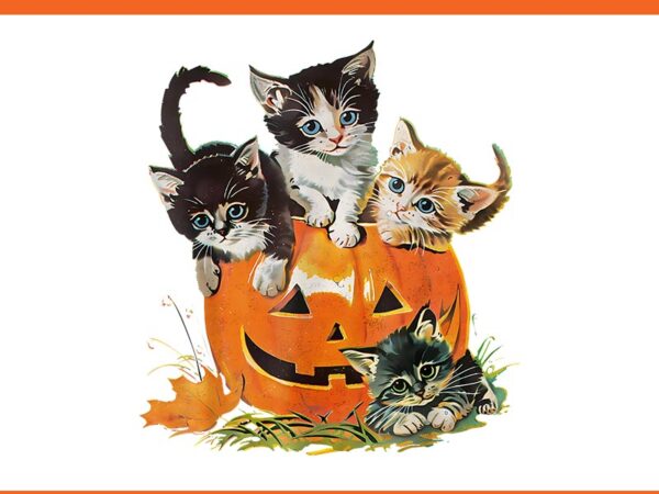 Vintage 90s cat pumpkin halloween png, floral spooky season png t shirt vector art