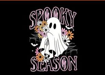 Spooky Season Ghost Halloween Floral PNG t shirt template vector