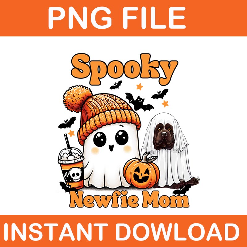 Spooky Newfie Mom Brown Newfoundland Dog Ghost Halloween PNG