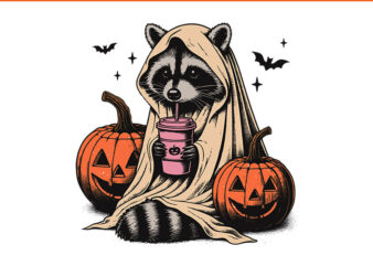 Cute Ghost Pumpkin Halloween Raccoon PNG t shirt vector file