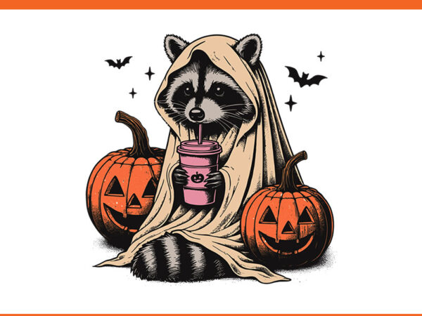 Cute ghost pumpkin halloween raccoon png t shirt vector file