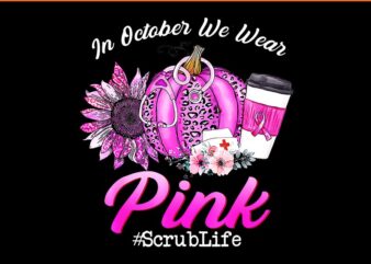 In October We Wear Pink Breast Cancer Pumpkin Halloween PNG t shirt design for sale