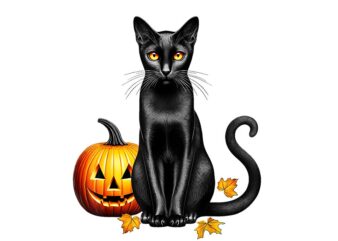 Vintage Creepy Spooky Black Cat Pumpkin Halloween PNG t shirt vector art