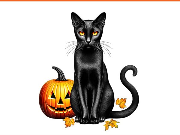 Vintage creepy spooky black cat pumpkin halloween png t shirt vector art