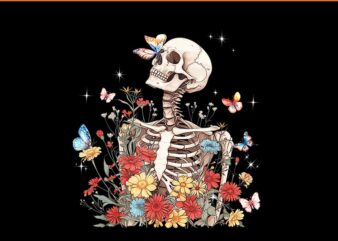 Skeleton Flowers Butterfly Floral Halloween PNG