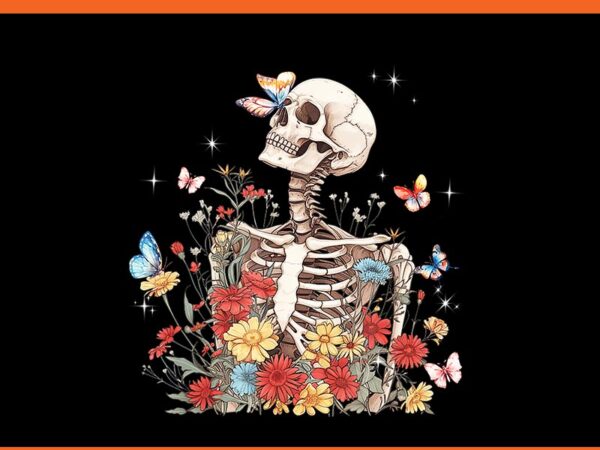 Skeleton flowers butterfly floral halloween png t shirt template vector