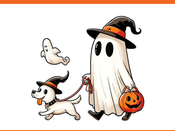 Ghost walking dog png, ghost dog halloween night png t shirt design template