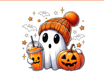 Cute Ghost Drinking Coffee Halloween PNG, Ghost Ice Coffee Halloween PNG