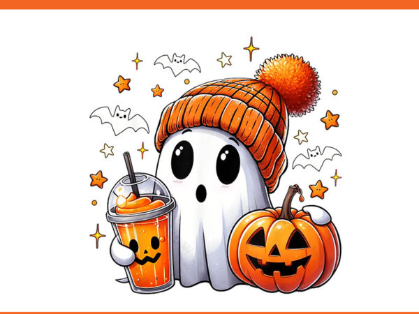 Cute ghost drinking coffee halloween png, ghost ice coffee halloween png t shirt vector file