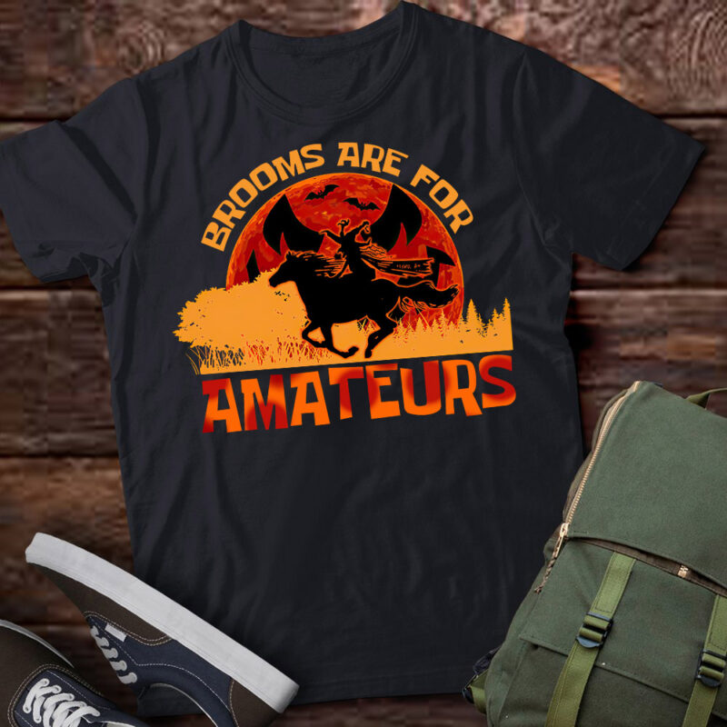 Vintage Brooms Are For Amateurs Halloween Horse Riding T-Shirt ltsp