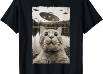 Vintage Cat UFO Encounters – Funny UFO and Cat Selfie T-Shirt