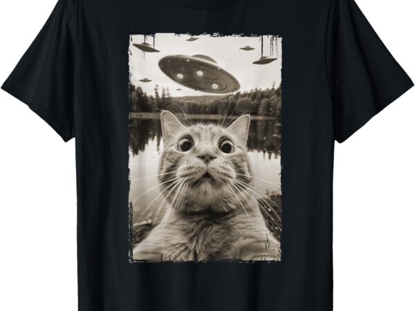 Vintage cat ufo encounters – funny ufo and cat selfie t-shirt