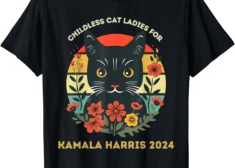 Vintage Childless Cat Ladies For Kamala Harris 2024 Election T-Shirt