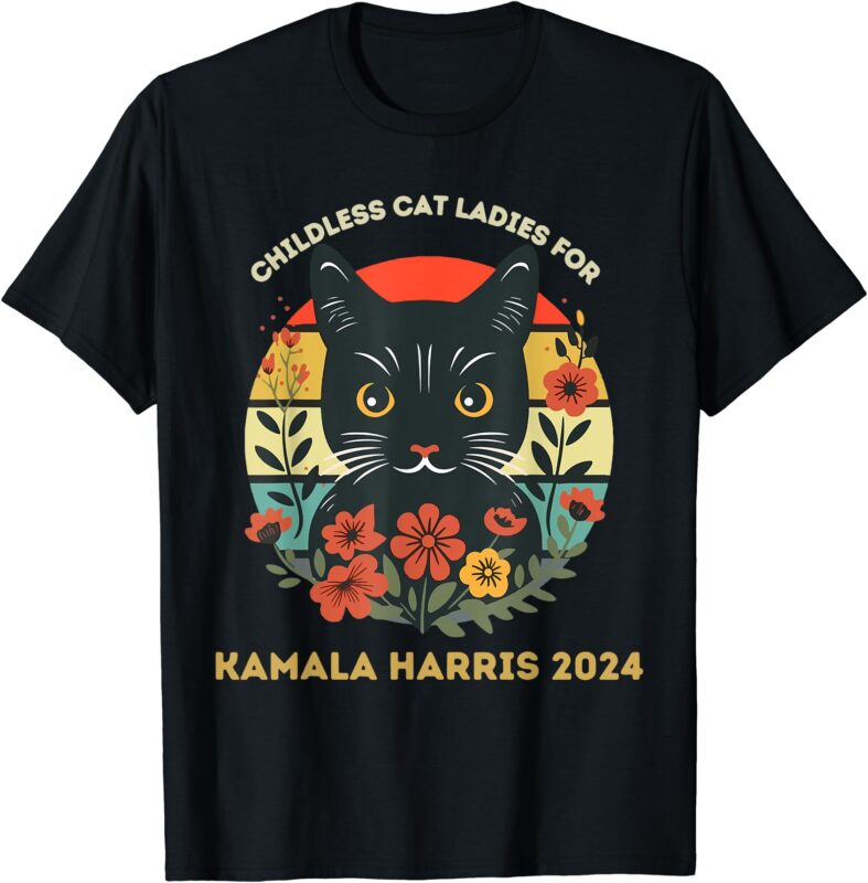 Vintage Childless Cat Ladies For Kamala Harris 2024 Election T-Shirt