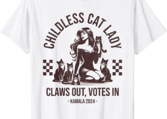 Vintage Childless Cat Lady Claws Out, Votes In Harris 2024 T-Shirt