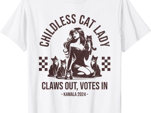 Vintage childless cat lady claws out, votes in harris 2024 t-shirt