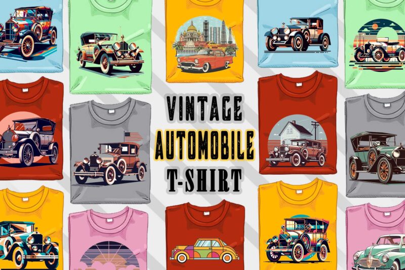 Retro Vintage Automobile t-shirt design bundle with 20 png designs – download instantly vintage car T-shirt Design