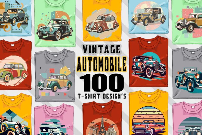 100 Retro Vintage Automobile t-shirt design bundle with 20 png designs – download instantly vintage car T-shirt Design