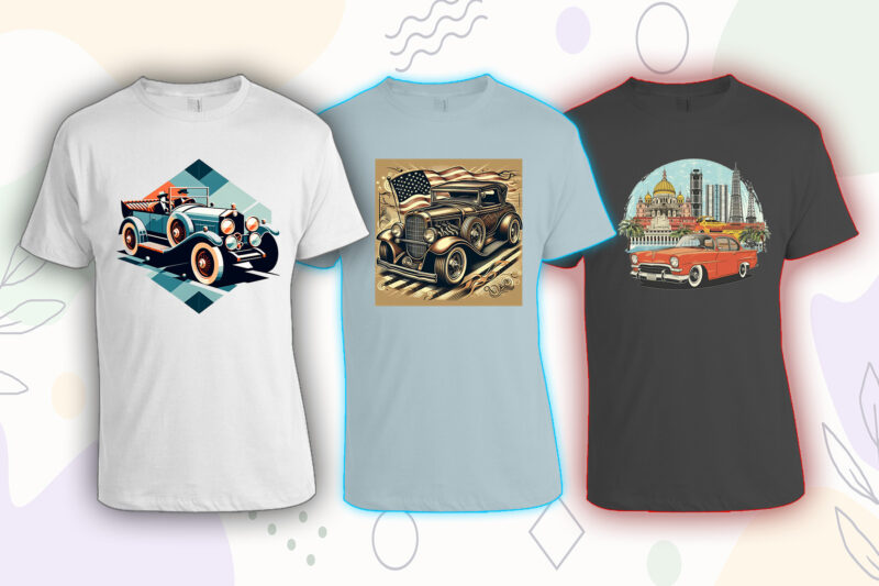 100 Retro Vintage Automobile t-shirt design bundle with 20 png designs – download instantly vintage car T-shirt Design