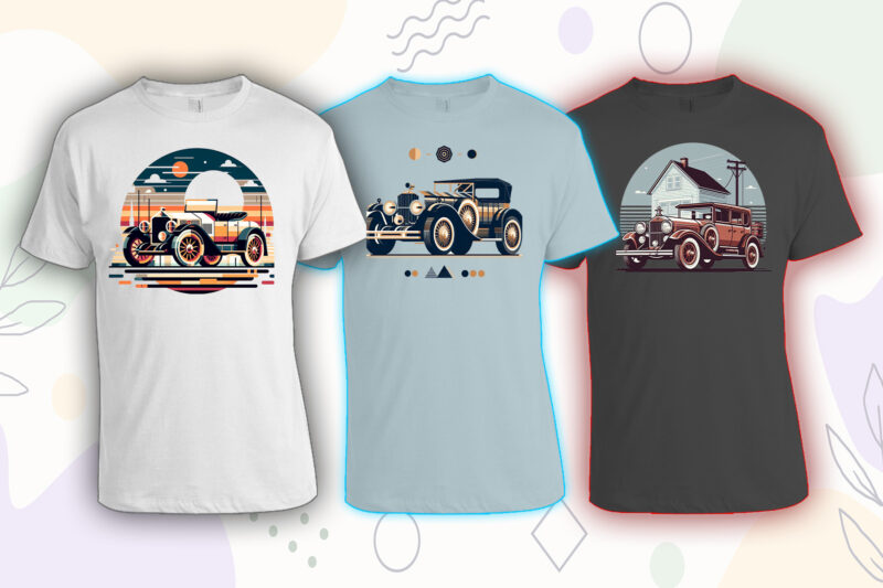 Retro Vintage Automobile t-shirt design bundle with 20 png designs – download instantly vintage car T-shirt Design