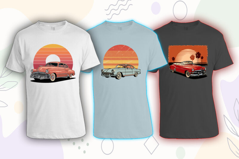 100 Retro Vintage Automobile t-shirt design bundle with 20 png designs – download instantly vintage car T-shirt Design