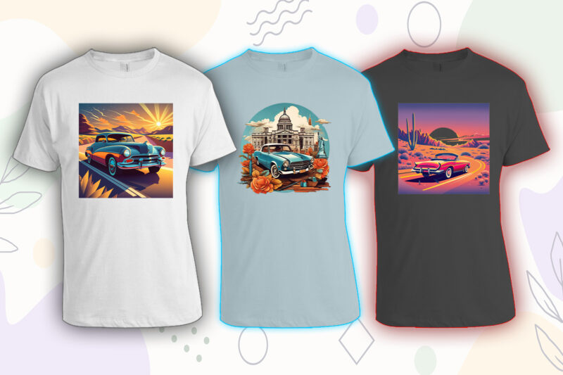 100 Retro Vintage Automobile t-shirt design bundle with 20 png designs – download instantly vintage car T-shirt Design