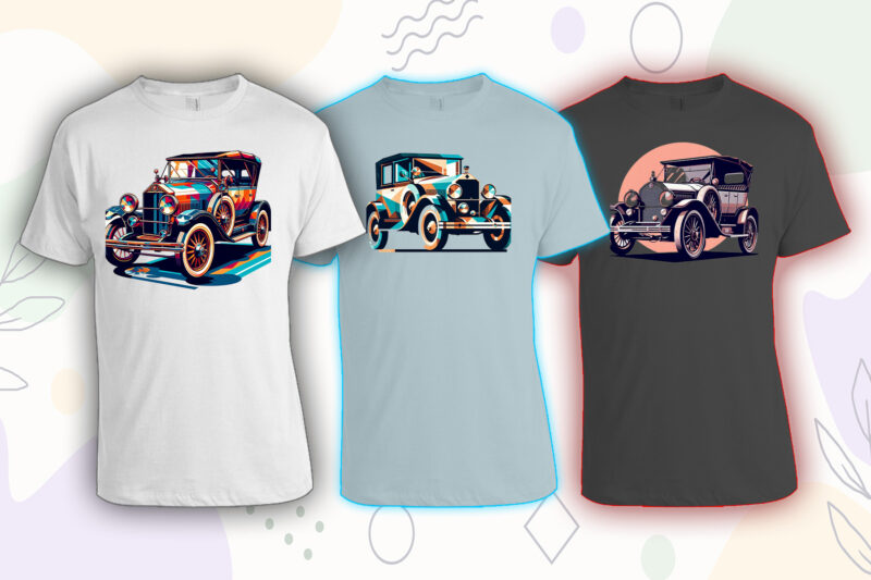 Retro Vintage Automobile t-shirt design bundle with 20 png designs – download instantly vintage car T-shirt Design