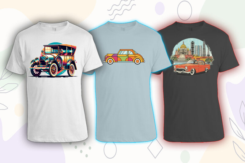 Retro Vintage Automobile t-shirt design bundle with 20 png designs – download instantly vintage car T-shirt Design