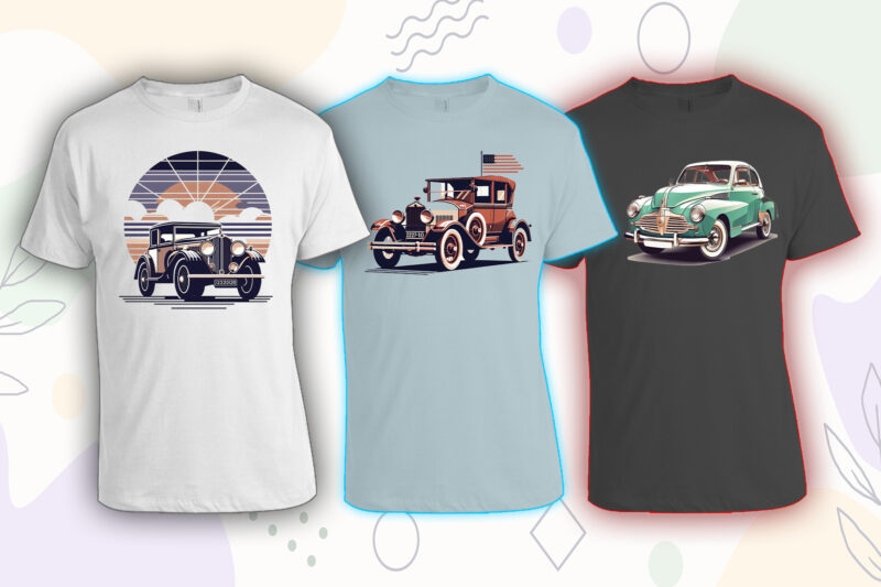 Retro Vintage Automobile t-shirt design bundle with 20 png designs – download instantly vintage car T-shirt Design