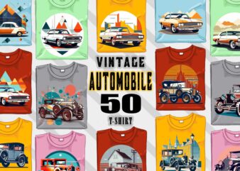 50 Retro Vintage Automobile t-shirt design bundle with 20 png designs – download instantly vintage car T-shirt Design