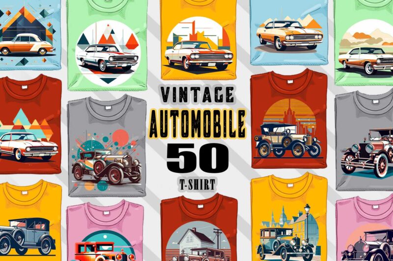 50 Retro Vintage Automobile t-shirt design bundle with 20 png designs – download instantly vintage car T-shirt Design