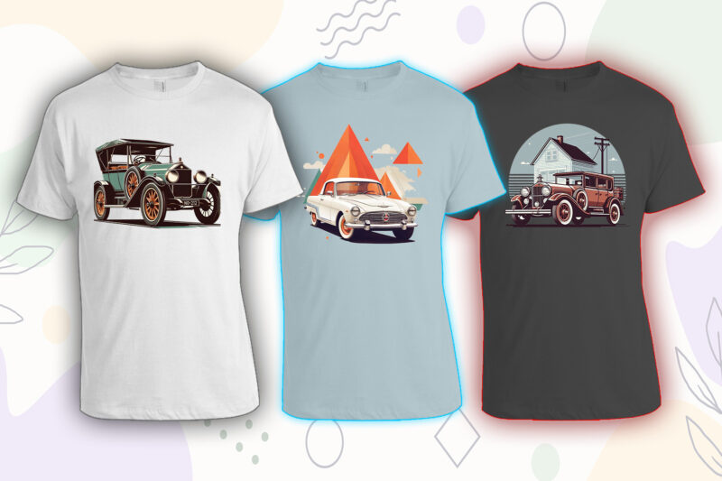 50 Retro Vintage Automobile t-shirt design bundle with 20 png designs – download instantly vintage car T-shirt Design