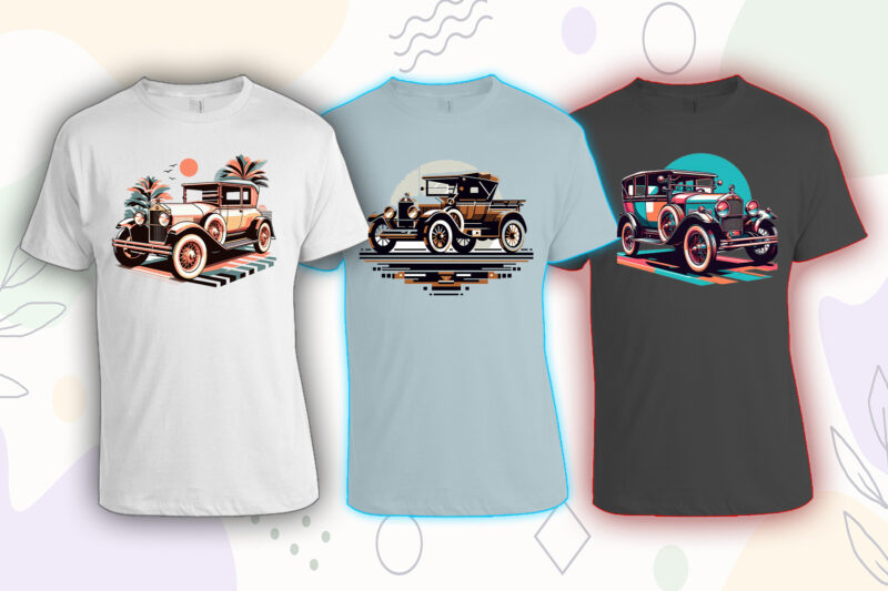 50 Retro Vintage Automobile t-shirt design bundle with 20 png designs – download instantly vintage car T-shirt Design