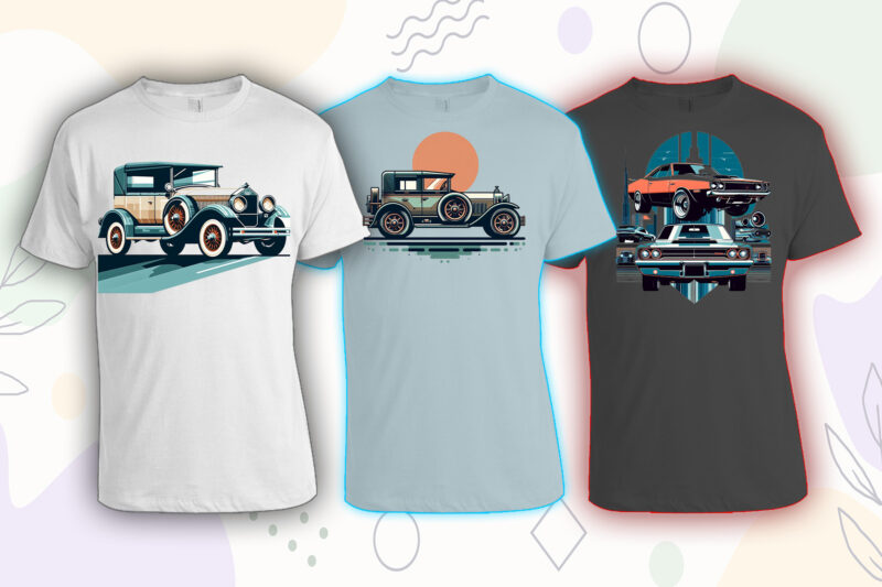 50 Retro Vintage Automobile t-shirt design bundle with 20 png designs – download instantly vintage car T-shirt Design