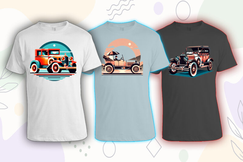 50 Retro Vintage Automobile t-shirt design bundle with 20 png designs – download instantly vintage car T-shirt Design