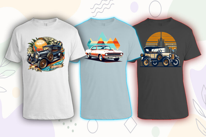 50 Retro Vintage Automobile t-shirt design bundle with 20 png designs – download instantly vintage car T-shirt Design