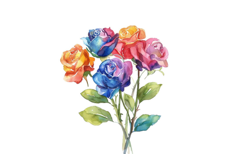 Watercolor Bunch of Rainbow Roses Clipart